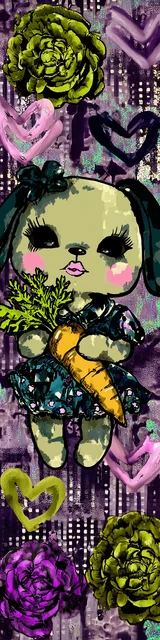 Free kawaii bookmark featuring a green-skinned kawaii dog with a carrot